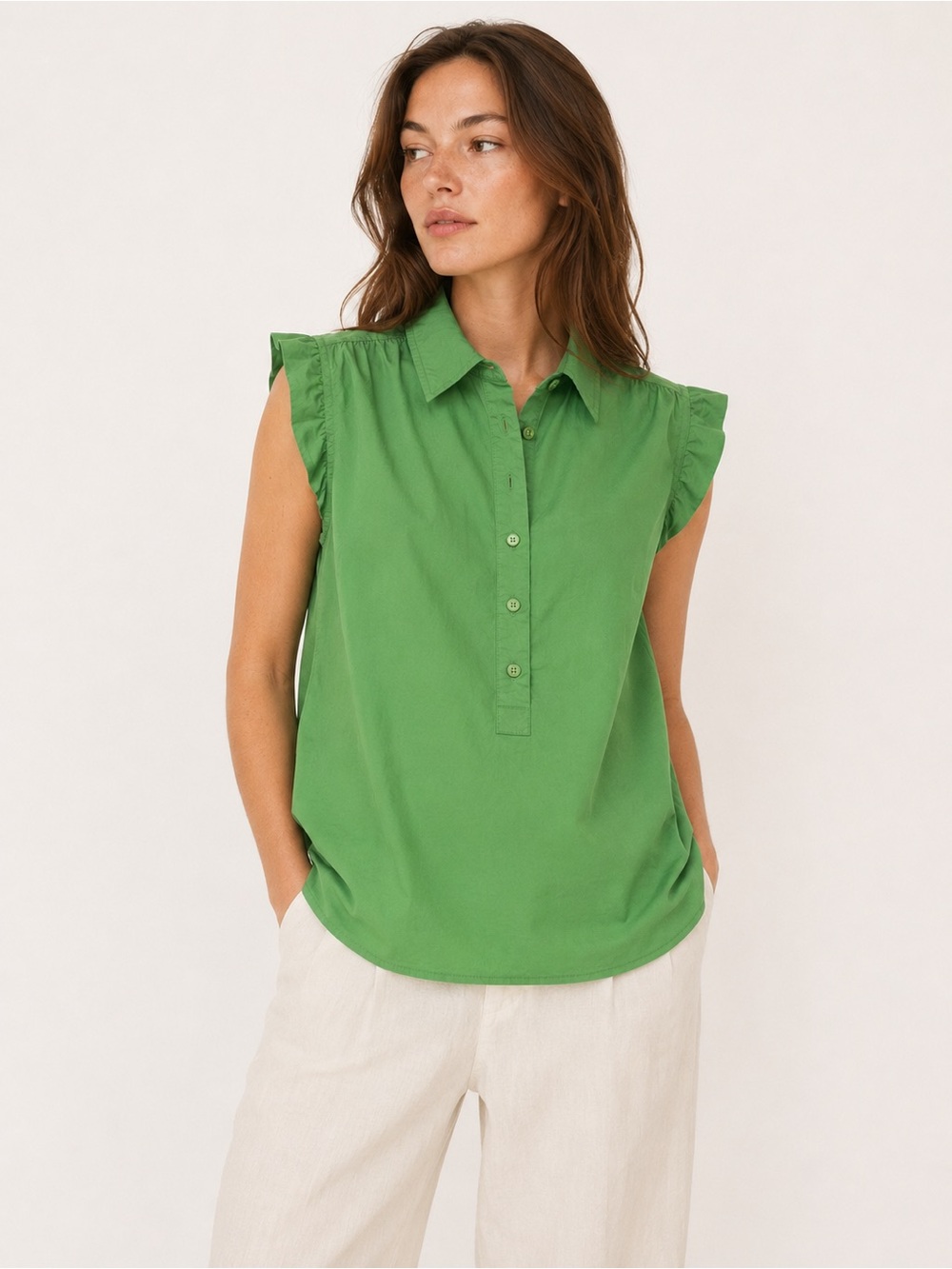 Loft Green Sleeveless Ruffle Top